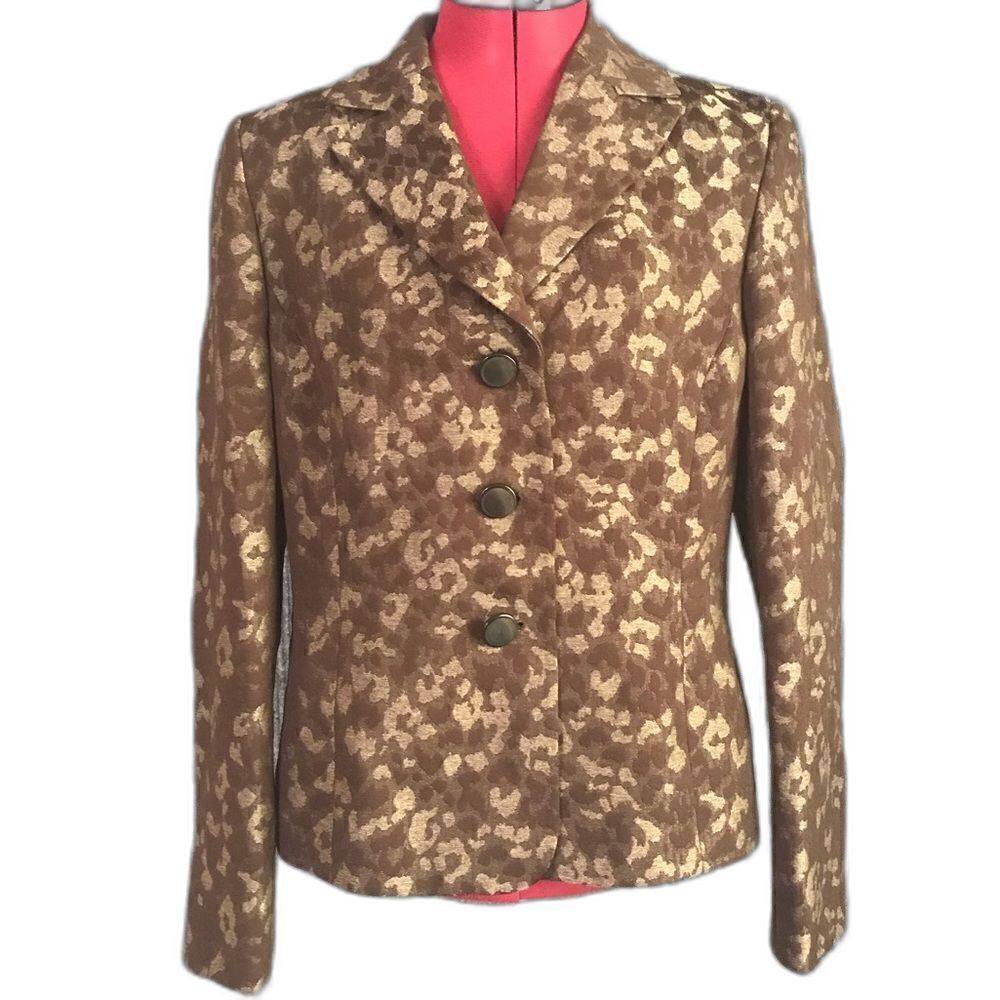 Le Suit Blazer Women’s Size 10 Brown/Beige Long Sleeve Button Front